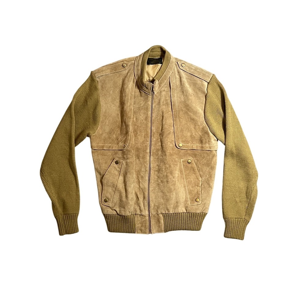Vintage Sweater Emporium Suede & Knit‎ Bomber Jacket Tan Men's Large